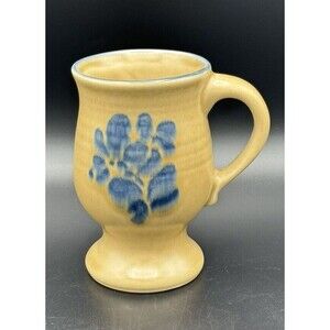 Pfaltzgraff‎ Folk Art Footed Coffee Mug 5" Blue Tan Stoneware